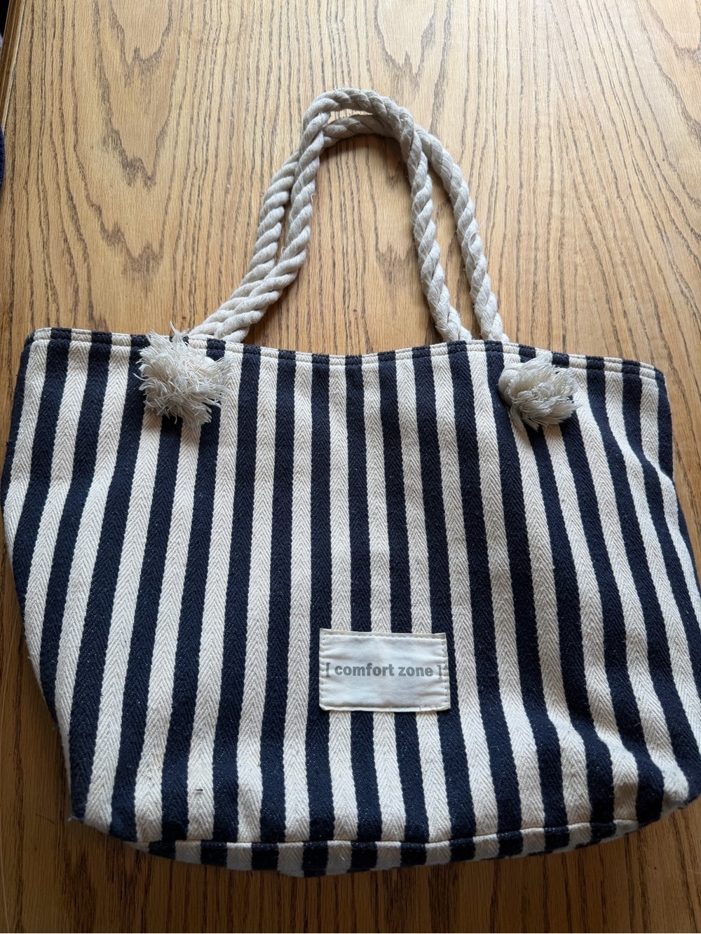 Comfort Zone Striped Canvas Rope Handle Beach Tote Nautical Bag